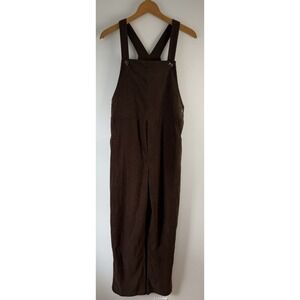 Halara Corduroy Overalls Womens Small Brown Button Top‎ Wide Leg Fall Boho NWT